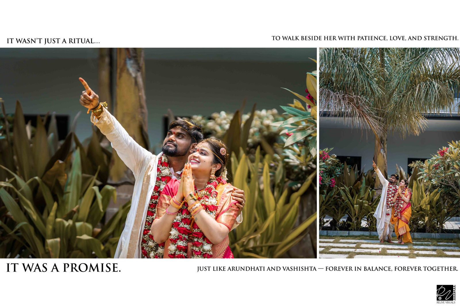 Bride and groom performing the Arundhati Nakshatram ritual, looking up at the sky to spot the sacred star that symbolizes eternal togetherness.