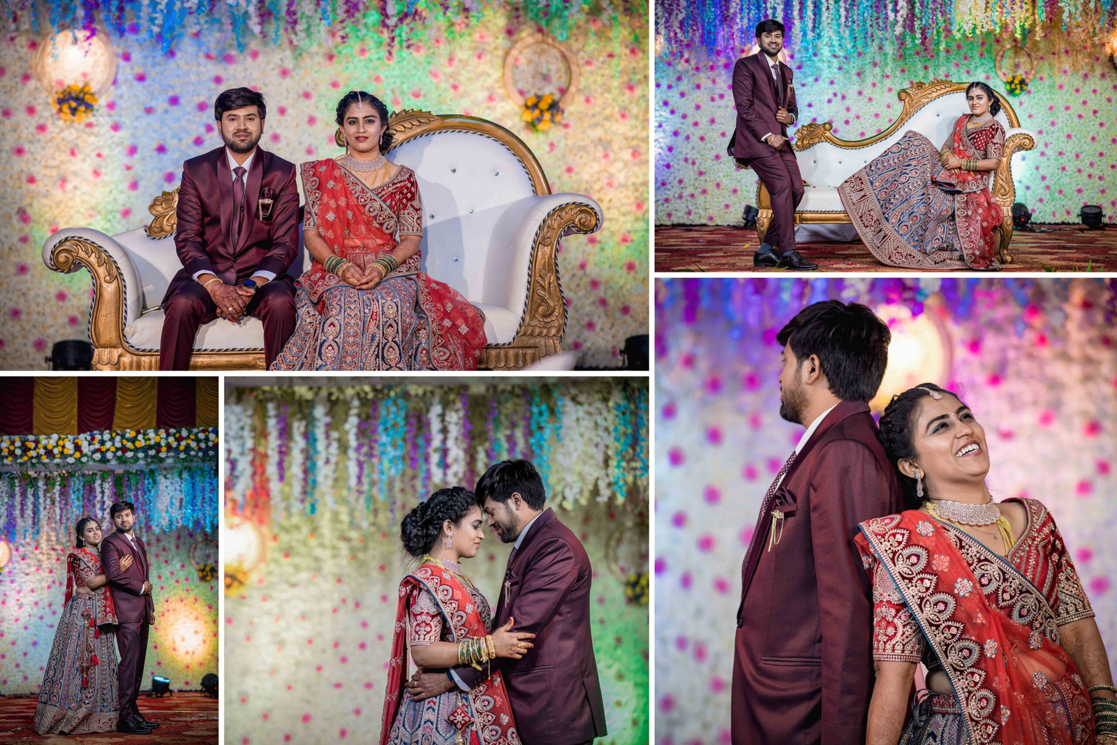 Bride and groom standing closely together in their final reception portraits, sharing an emotional and elegant moment in traditional or modern attire, beautifully lit and deeply connected.