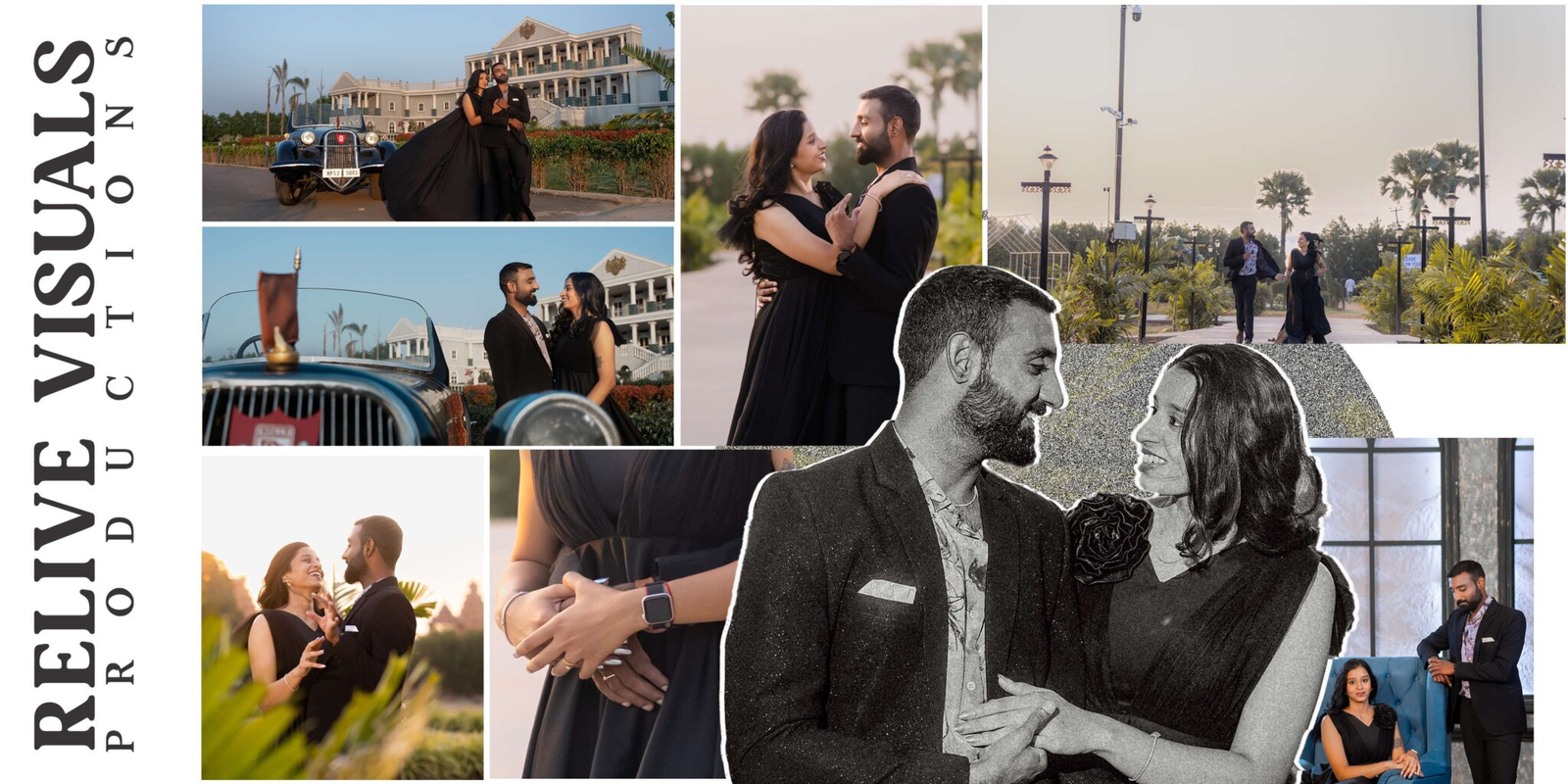 A collection of intimate and elegant portraits of the bride and groom, capturing their love, emotions, and chemistry in various poses.