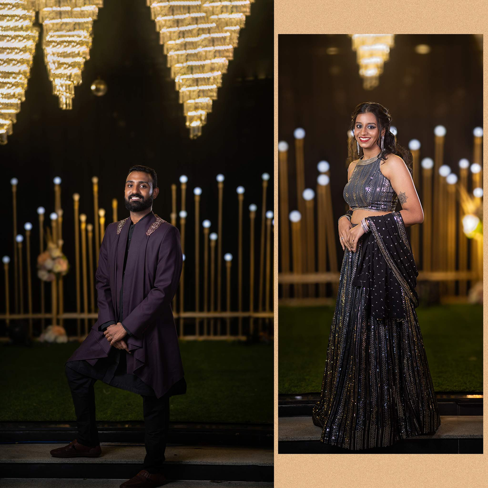 Elegant portraits of the bride and groom together, capturing their love, style, and chemistry in timeless frames.